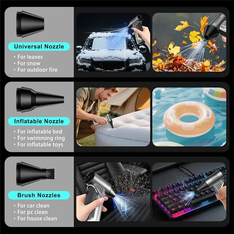Sep N12R Compressed Air Duster 10000Mah Rechargeable Battery, 180000RPM Speed, 3 Gears Adjustable For Keyboard/PC Car/Outdoor