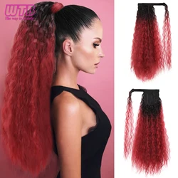 WTB Synthetic Women's Ponytail Extension Long Kinky Culry Clip In Ponytail Hair Extension Wrap Around Black Red Ombre Pony Tail