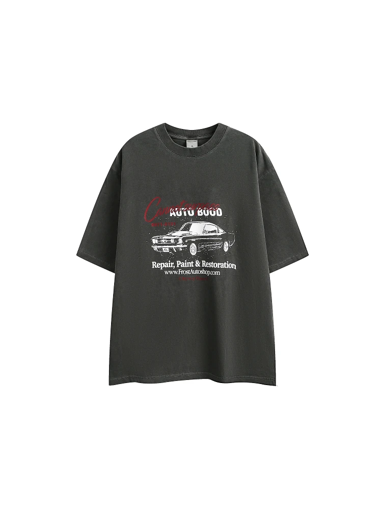 

Футболка Cannotsurpass Summer Street с принтом автомобиля, свободного кроя, универсальная, для пар, повседневная, с круглым вырезом, с коротким рукавом