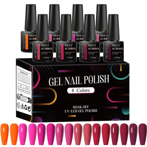 MEET ACROSS 8Pcs/Set 7ml Fluorescent Gel Nail Polish With Box Summer bright Neon UV Gel Nail Art Manicure Kit For Nails