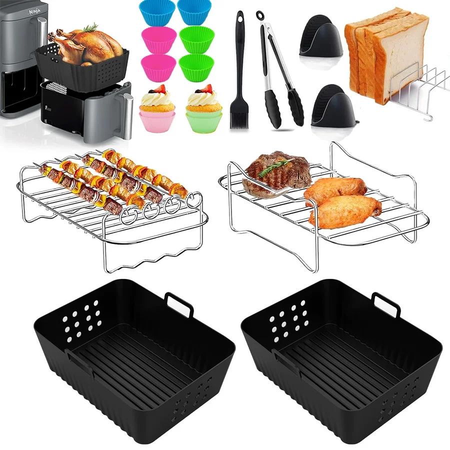 Air Fryer Silicone Mold /Grill Rack/Utensils Set for Ninja Double Stack XL/Foodi SL400EU, AF300EU/AF400EU 7.5L-9.5L