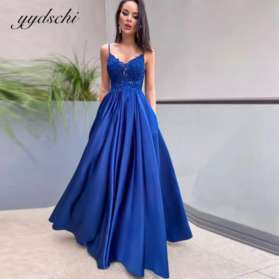 

2022 Blue Elegant Prom Dresses for Women Spaghetti Straps Party Gown Vestidos Para Bodas Mujer Invitada Pleat Dress