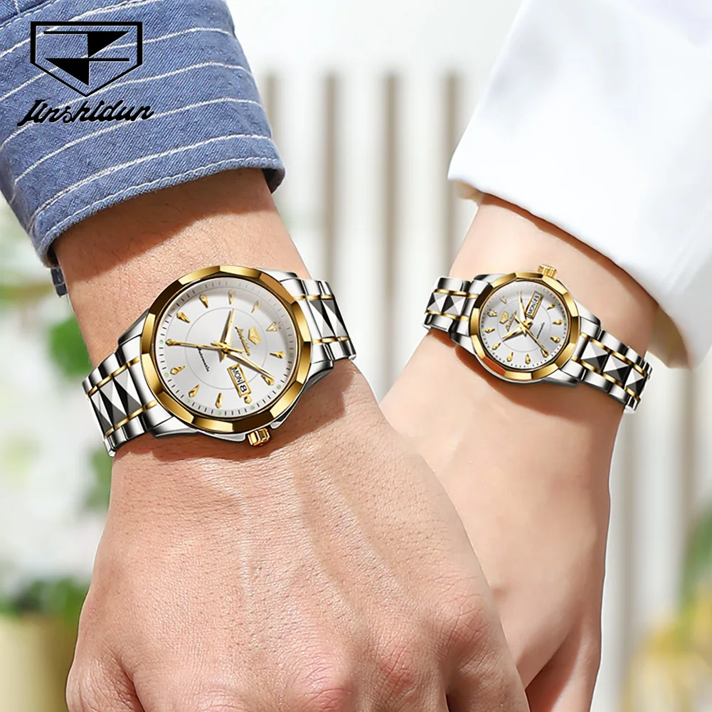 JSDUN Top Luxury Brand Tungsten Steel Lover Couple Watch Sapphire Fully Automatic Mechanical Watch for Male and Female Calendar