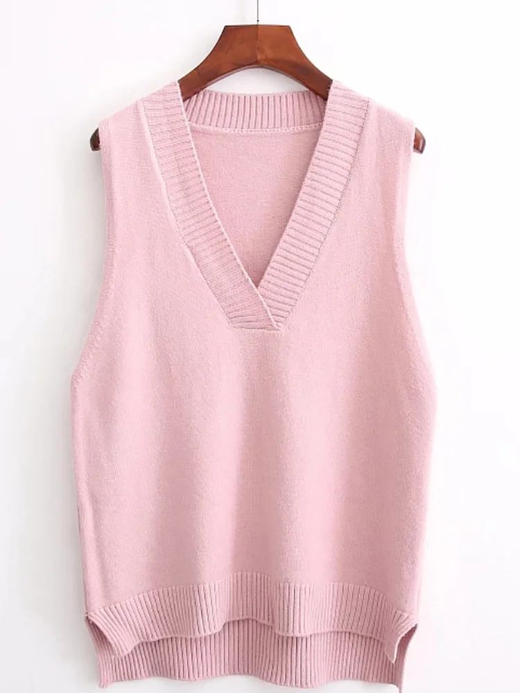 Maglione da donna gilet maglieria pullover con scollo a V maglioni lavorati a maglia senza maniche maglione bianco nero maglia Pull top autunno
