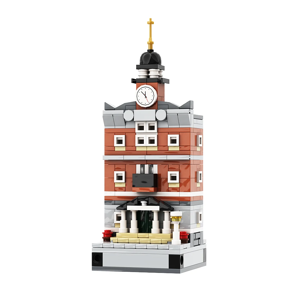 MOC Miasto Widok Ulicy Architektura Ratusz 8x8 Architektura Zestaw Klocków Budowlanych Miejskie Zabytki Domy DIY Edukacyjne Zabawki z Klocków