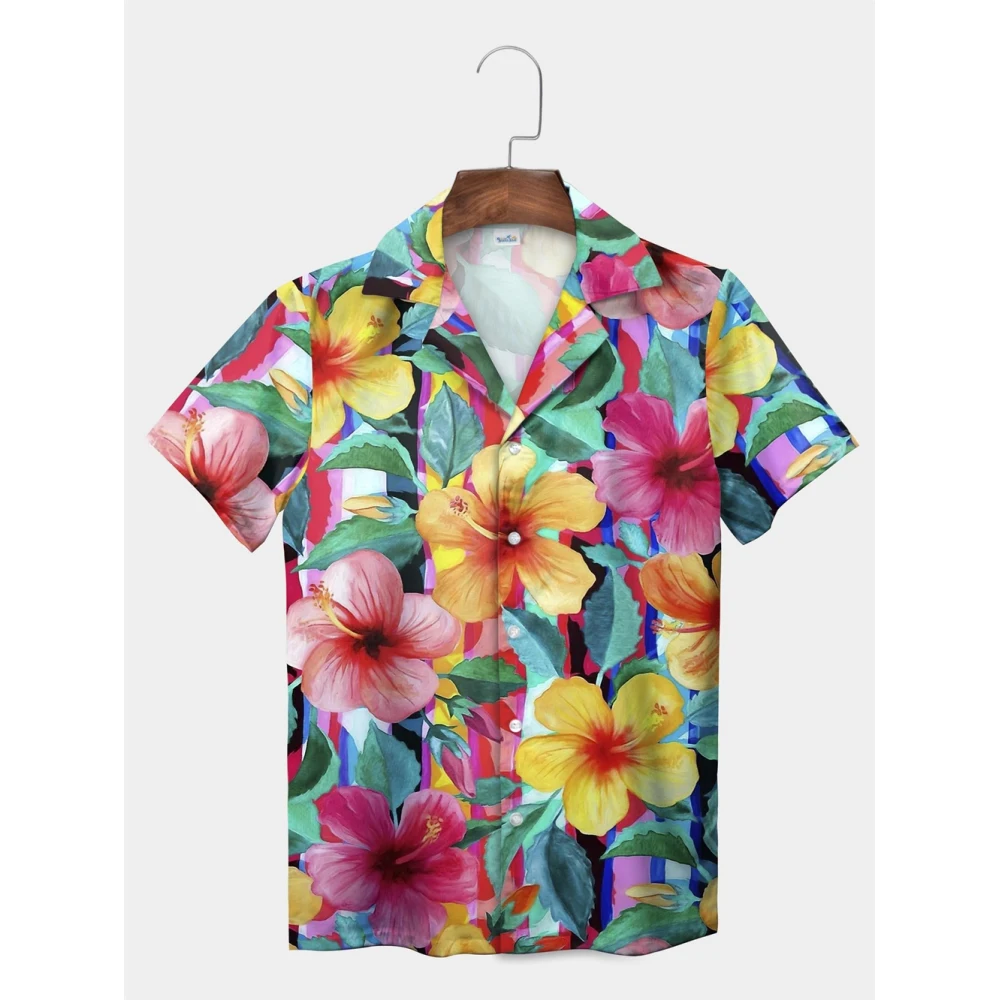 Tropical Plant Leaves Palm Tree Leaves Casual Shirt Botanical Print Light Color Shirt Pattern Men's Short Sleeve Hawaiian Shirts - Image 5