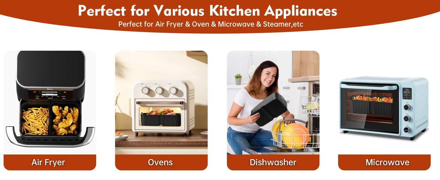 Heiße rechteckige Air Fryer Silikoneinlagen für Ninja DZ071/AF500UK Air Fryer Basket Ersatz spülmaschinenfeste Air Fryer Liners – Detail 5