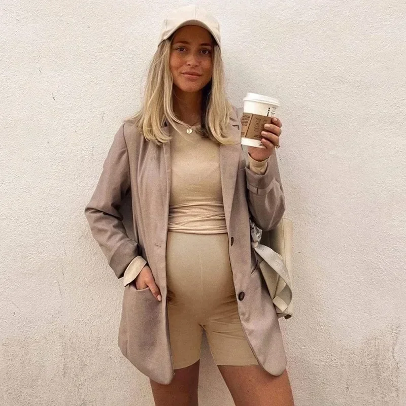 Maternity Belly Support High-waisted Safety Pants Comfortable Casual Medium Stretch Skinny Leggings with Pockets Cropped Pants
