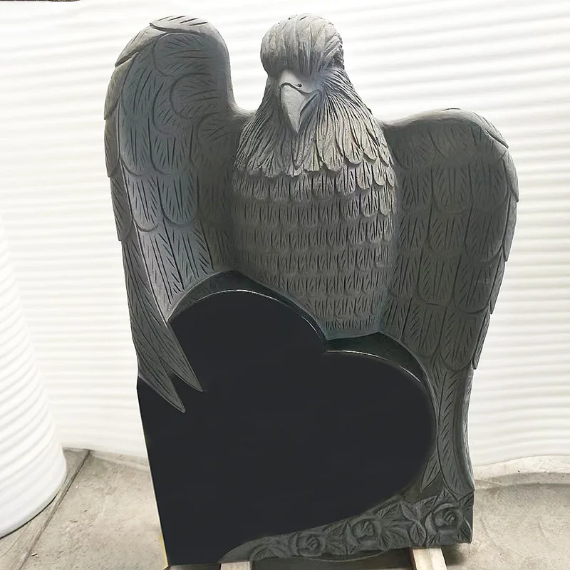 Tombstone Granite European Eagle Carving Tombstone Cemetery, Shanxi Black Funeral Carving Tombstone Stone