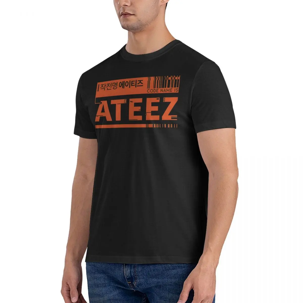 Orange CODE Men T Shirts Ateez Novelty Tees Short Sleeve Crew Neck T-Shirts Pure Cotton Classic Clothes