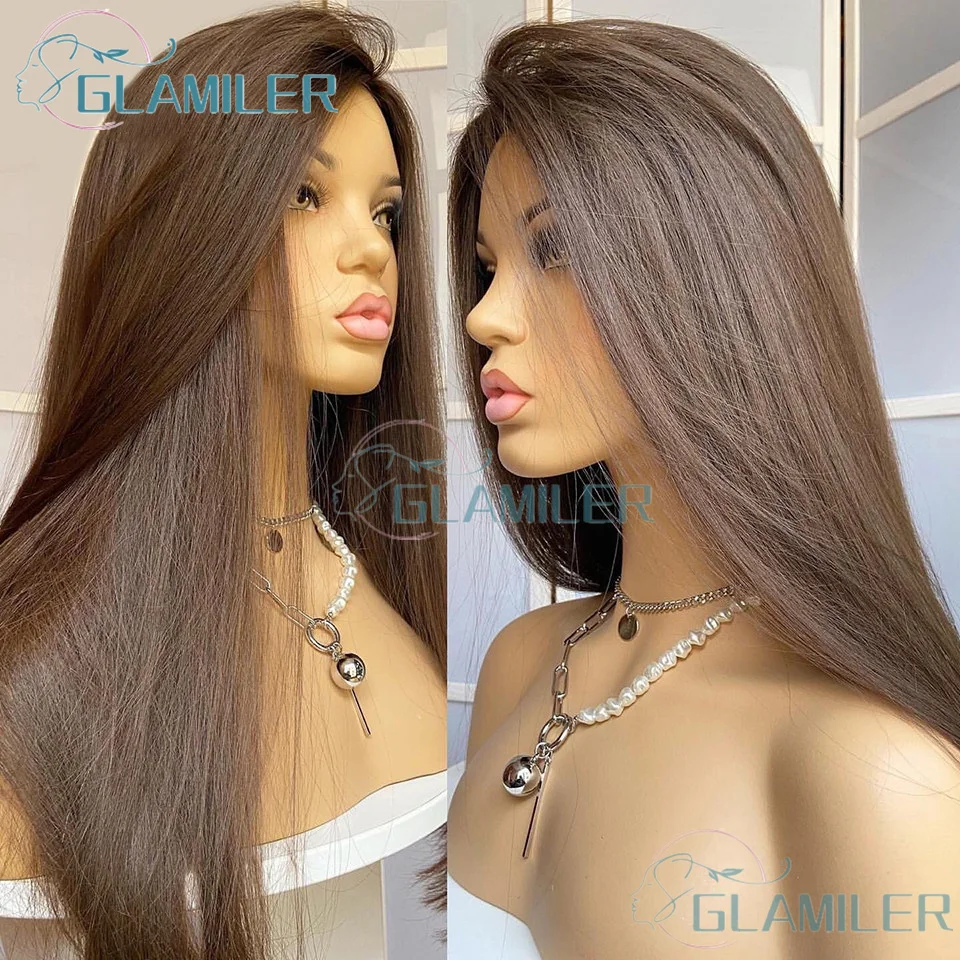 

Silk Top Silky Straight Human Hair Brown Lace Closure Wigs Bleached Knots Brazilian Glueless 360/Full Lace Human Hair Wigs