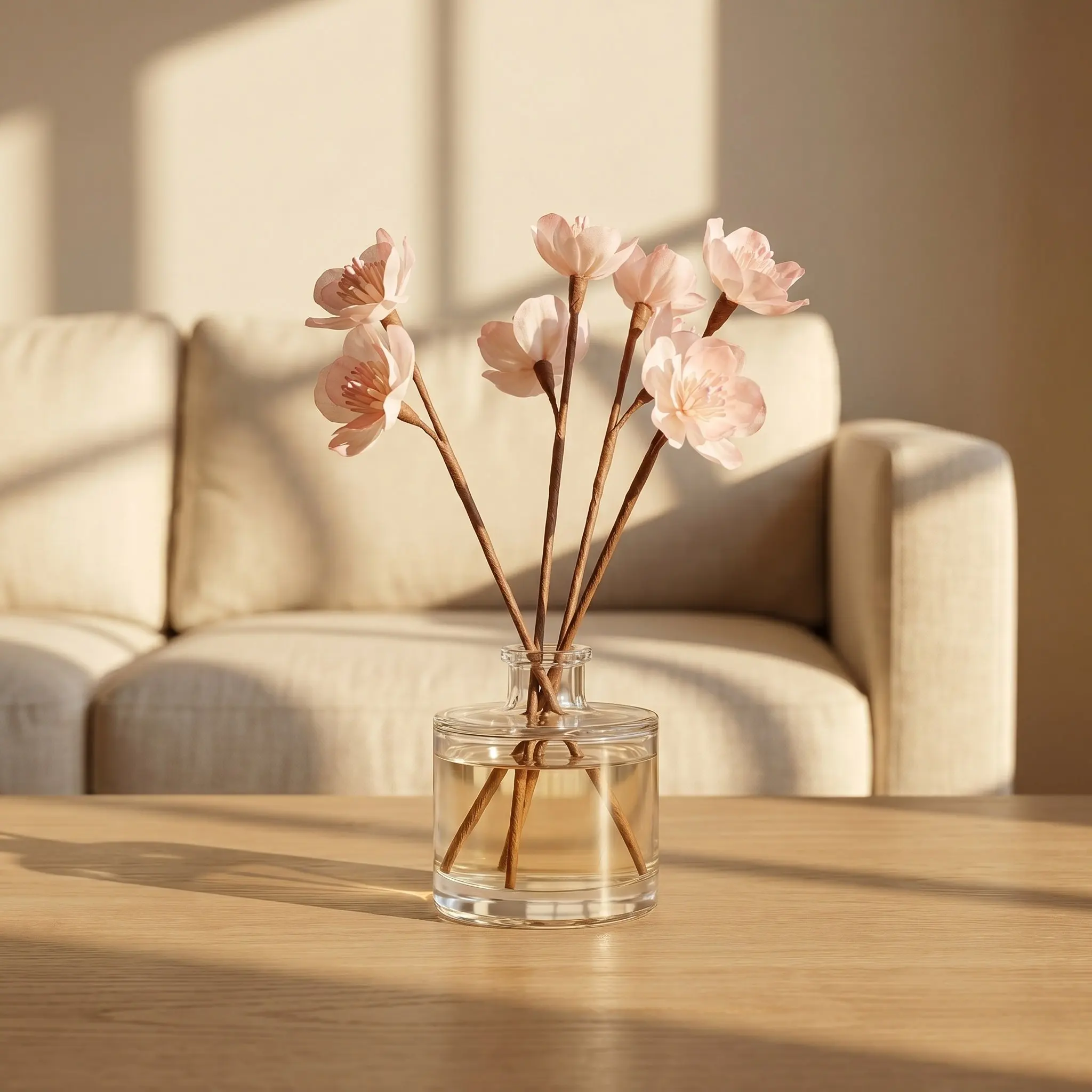 5Pcs Artificial Peach Blossom Branch Diffuser Sticks Essential Oil Aroma Reed Diffusers Spring Floral Home Fragrance Decor