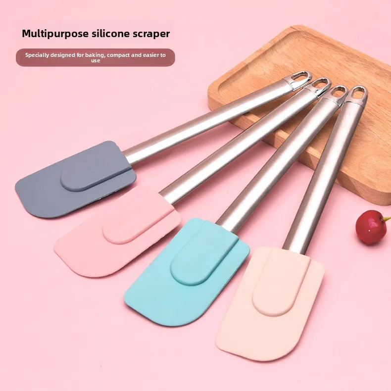 

Устойчивый к высоким температурам разделенный силиконовый скребок для выпечки крема, лопаточка со стальной ручкой, бытовой скребок для торта