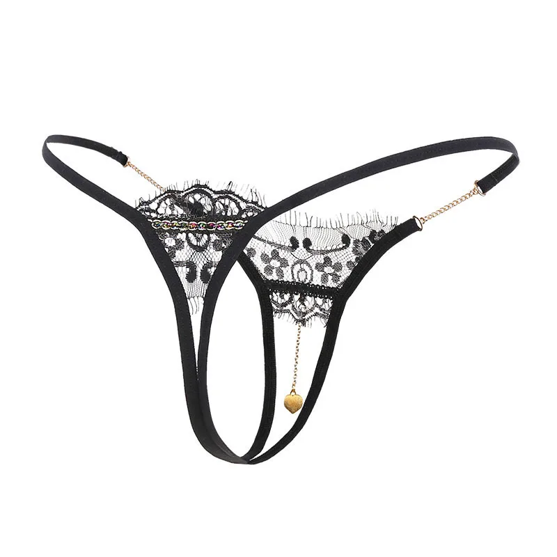 Women Sexy Underwear Open Crotch Pendant Panties erotic Transparent Lingerie Lace Pearl Thong Crotchless Embroidery Wife Briefs