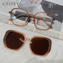 Ceofy Women Sun Clip Glasses Frame Square Brand Designer Prescription Sunglasses Myopia Eyeglasses Optical Frame for Women