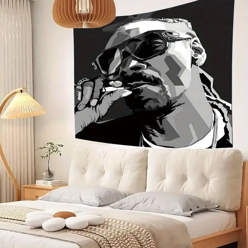 VIKAMA Wall Tapestry Hip Hop Rap Black and White Tapestry European and American Rapper Portrait Printing Print Tapestry