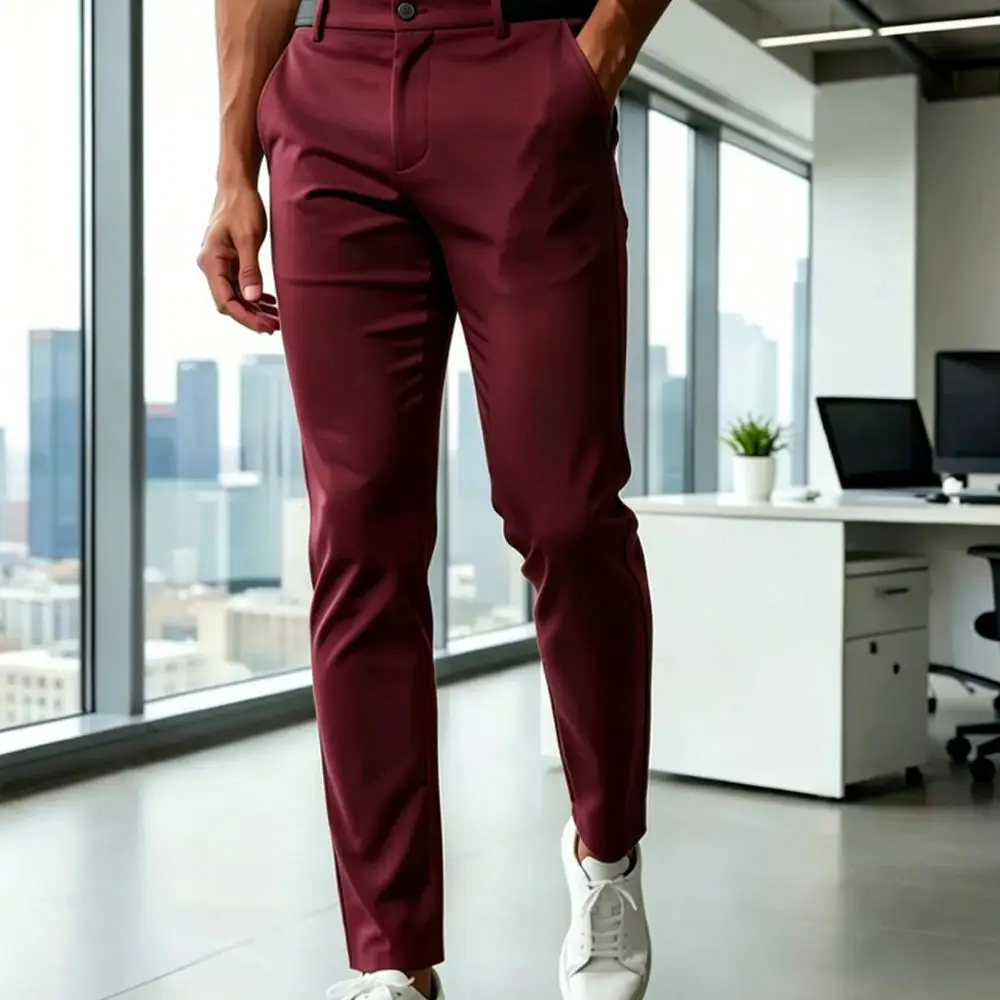 Business Commuter Mens Trousers Slim Fit Straight Leg Pants Elastic Waist Comfortable Stretchy Daily Casual Office Work Slacks