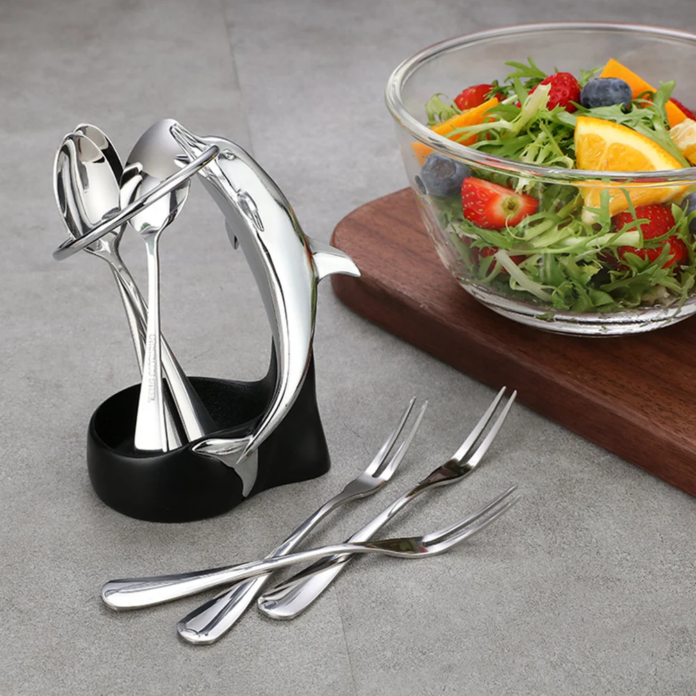 

1Set Dolphin Theme Spoon Fork Holder High Quality Metal Cutlery Stand Functional Kitchen Tableware Organizer Portable Feeding