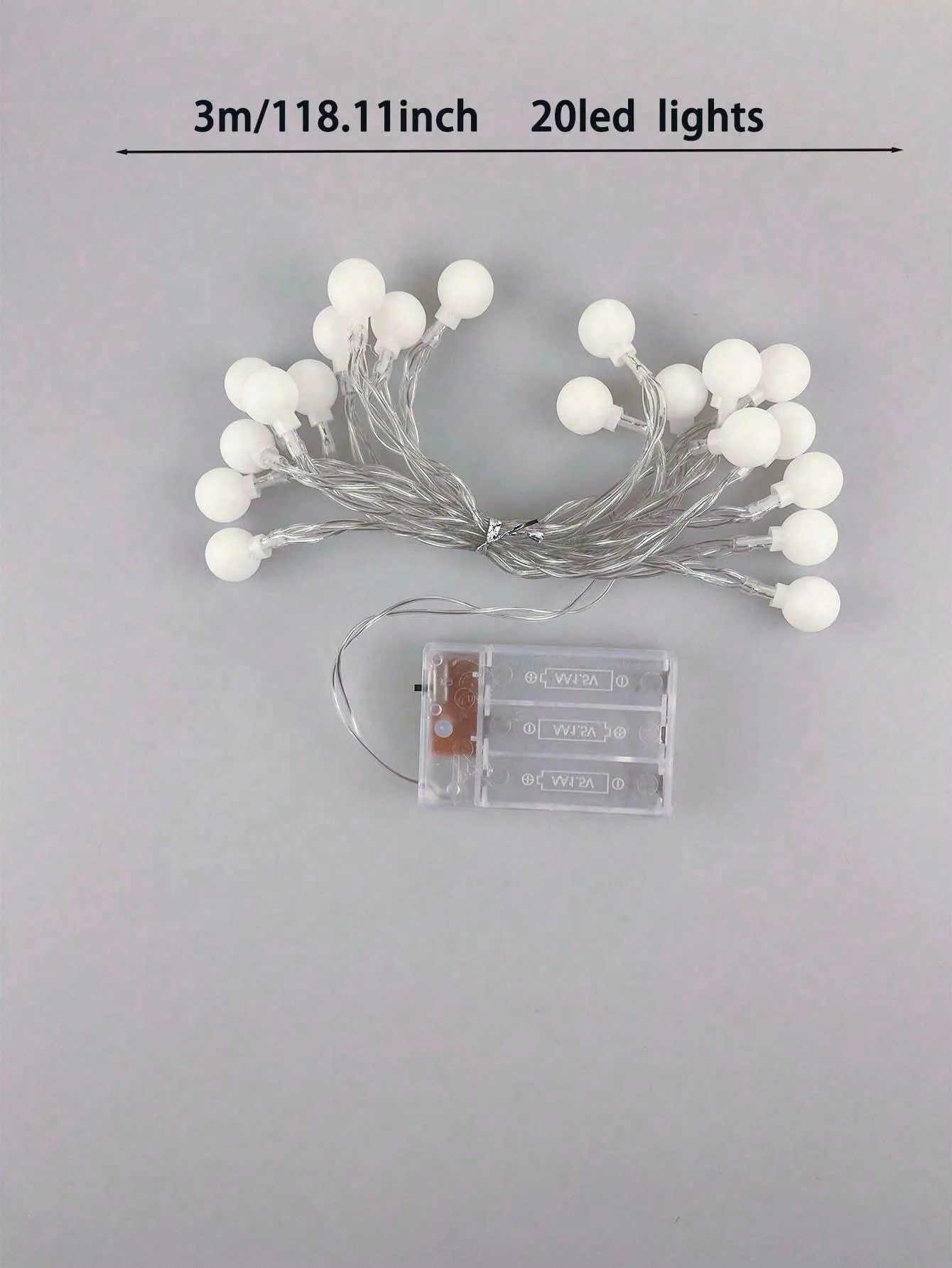 1 قطعة 1.5M10LED/3M20LED صندوق بطارية كروي أبيض صغير سلسلة ضوء ، مدعوم ببطارية AA ، باستثناء البطارية ، يستخدم لتزيين الخيمة