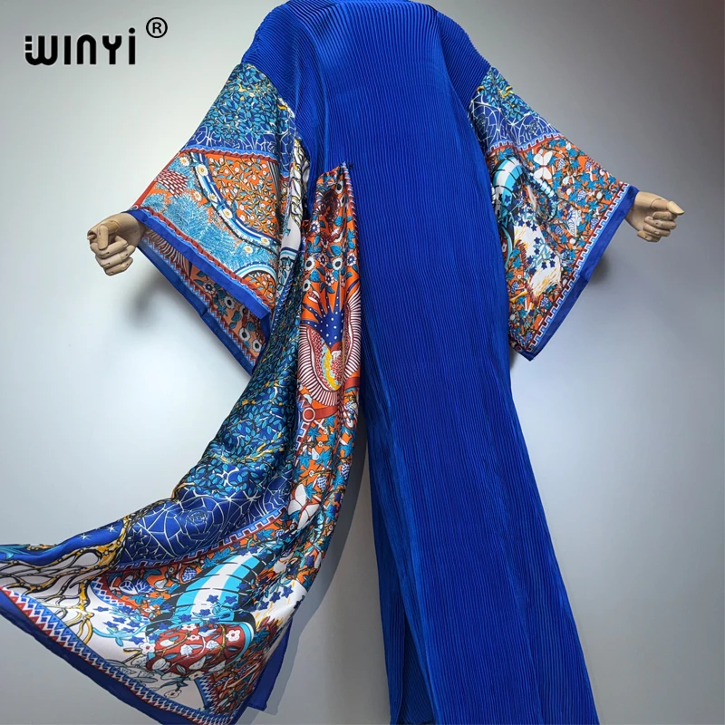 WINYI Women's Dubai Style Maxi Kaftan Dress Pleated Elastic Beach Cover-Up Luxury Party Evening Gown for Holiday
