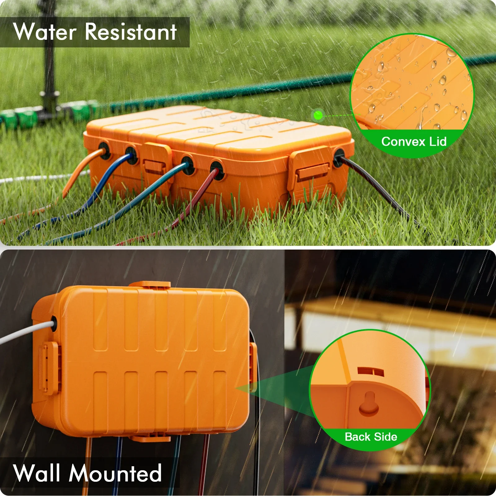 Large Outdoor Waterproof Electrical Box IP54 Weatherproof Junction Box with 6 Cable Ports for Garden Light Pool Pump Power Strip
