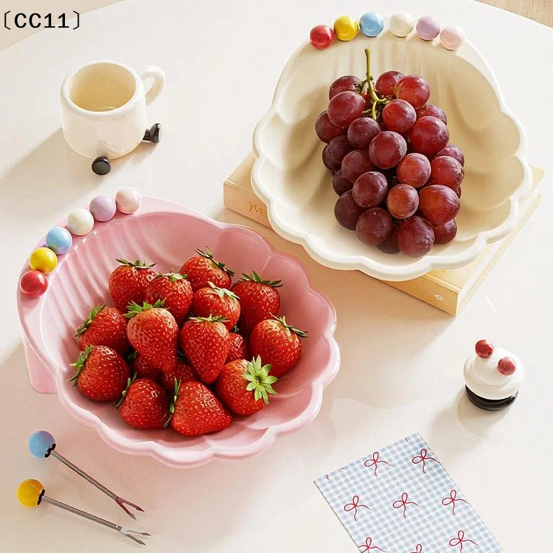 Shell Fruit Plate With Fork Large Capacity Salad Plate Comfortable Grip High-value Appearance Fruit Bowl〔CC11〕