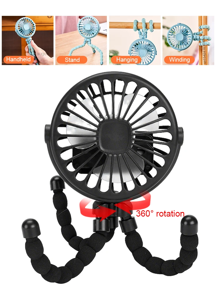 AliExpress cooskr Octopus Fan Mini Flexible Tripod Cooler Fan Portable 360° Rotate Handheld Desk Fan for Stroller Bike Travel Winding Vertical Fan