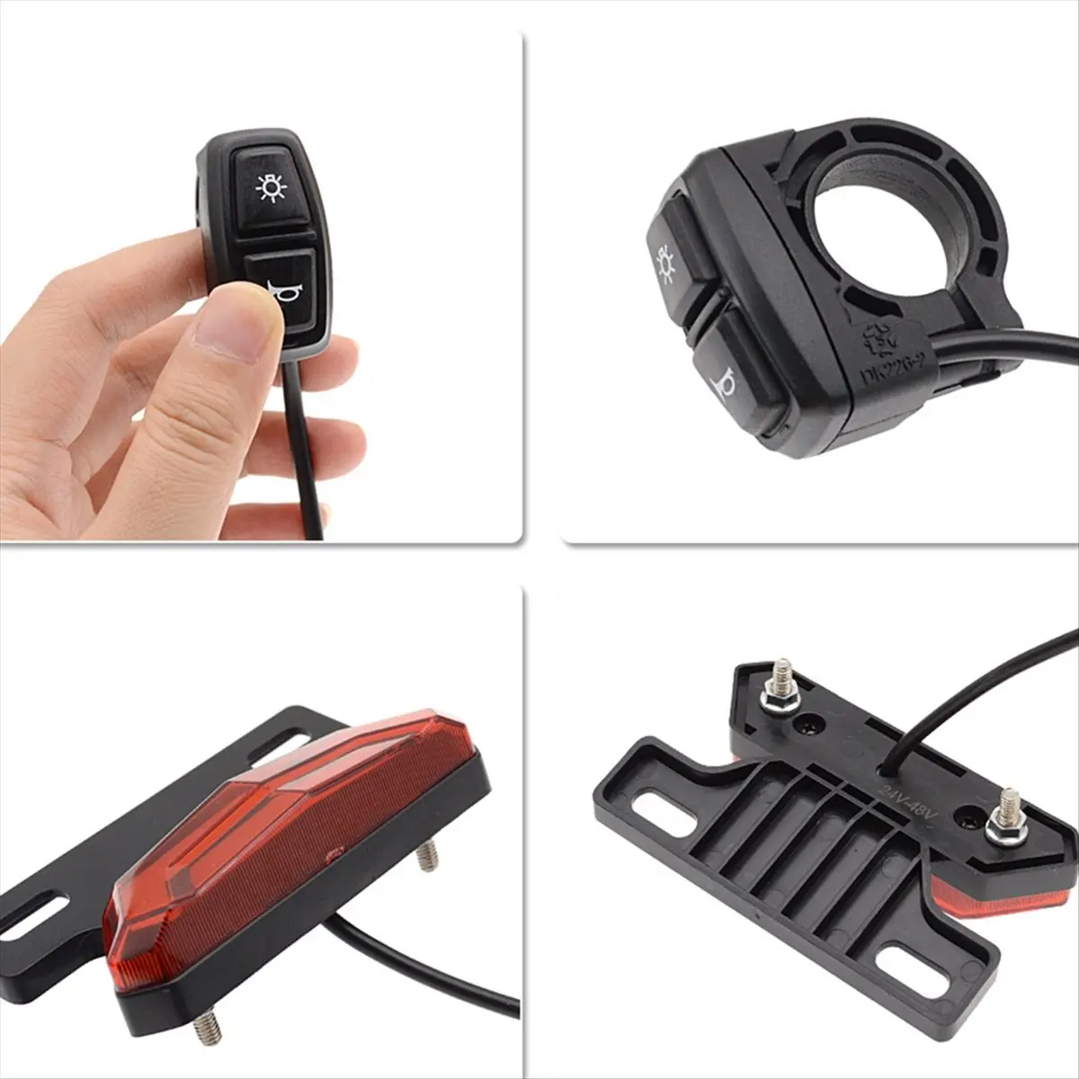 

Y107A-Bicycle Headlight and Tail Light Set Ebike Turn Signals Front and Back Light Electric Bike Light Horn with Switch 24-48V