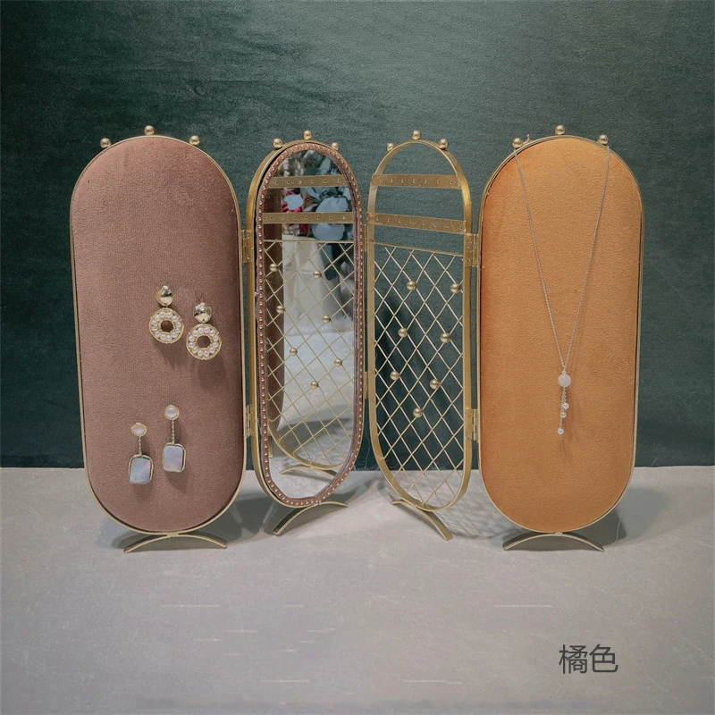 Jewelry Display Shelf 4-Door Screen shape Earring Necklace Pendant Hanging Stand Organized Home Desktop decorative rack