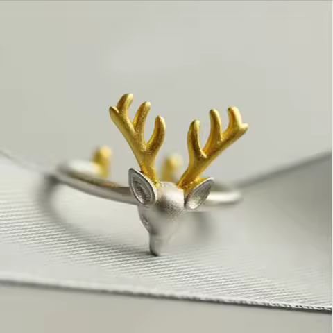 New Arrival Fashion Cute Animal 925 Sterling Silver Jewelry Popular Elk Antler Deer Female Opening Beautiful Ring R198