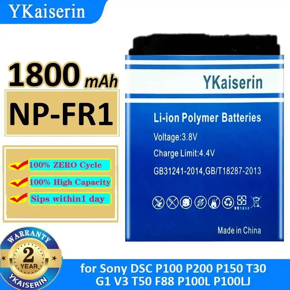 Substituição premium para sony dsc p100 p200 p150 t30 g1 v3 t50 f88 p100l p100lj bateria de câmera durável 1800mah NP-FR1