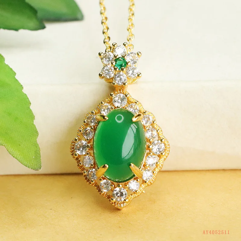 

Ice green chalcedony pendant agate necklace Guochao jewelry women's jewelry