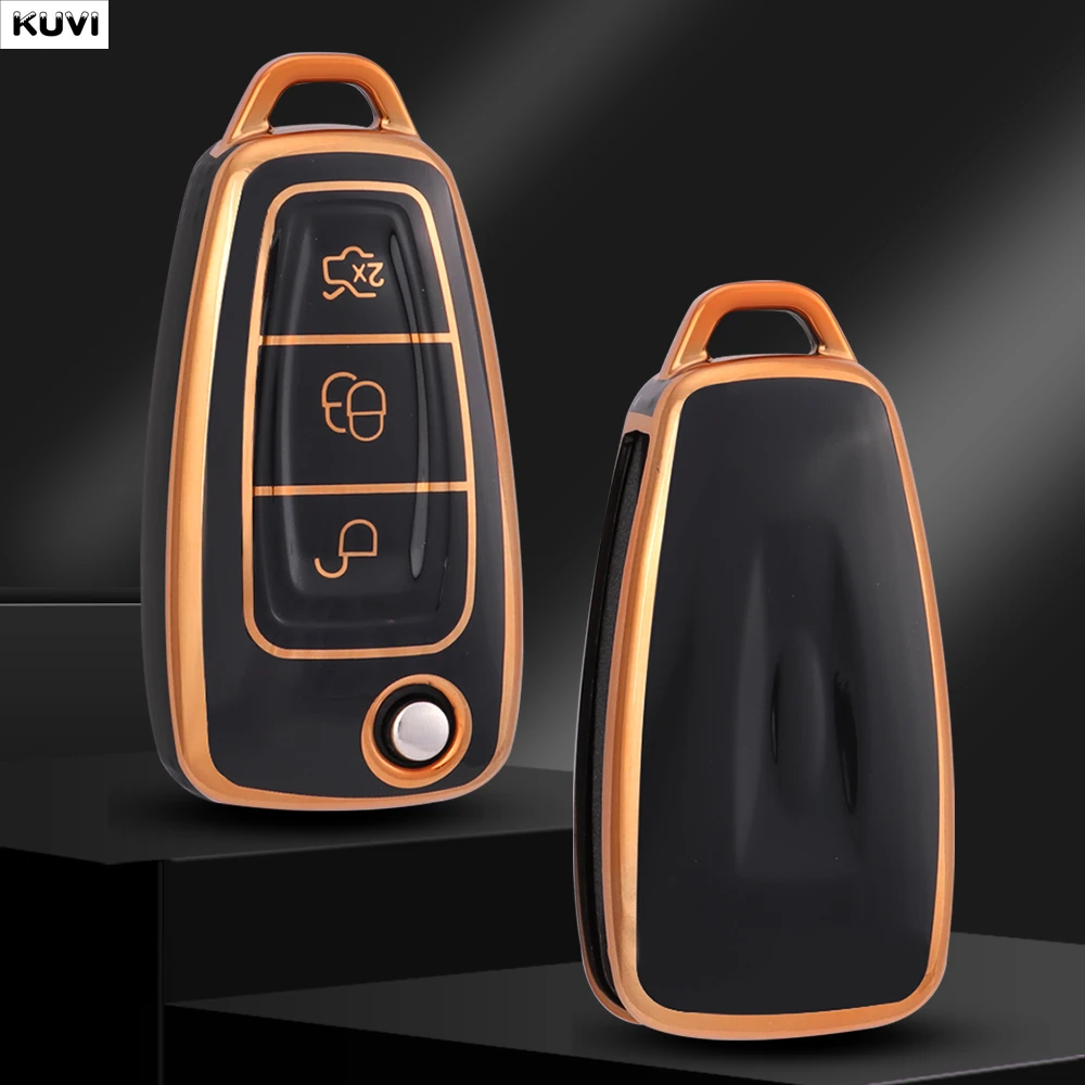 Für Ford Ranger C-Max S-Max Focus Galaxy Mondeo Transit Tourneo Custom Goldene TPU Auto Klappschlüssel Fall Abdeckung Auto Halter Fob