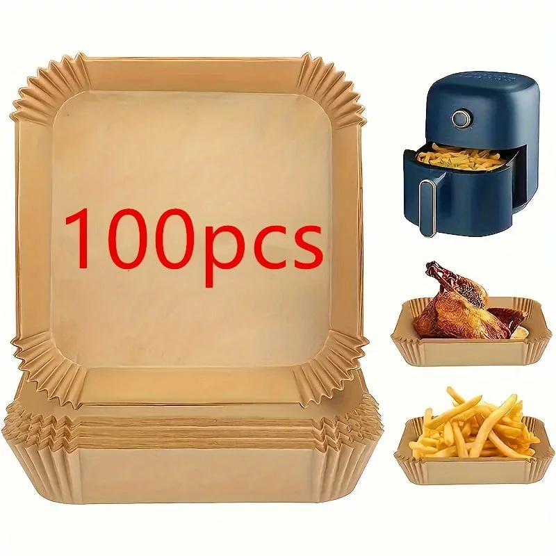 100 unidades de Papel Antiaderente para Assar, Adequado para Fritadeiras de Ar, Fornos, Micro-ondas, para Assar Biscoitos e Massas