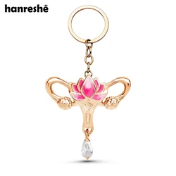 Hanreshe Medical Anatomy Female Uterus Keychain Creative Lotus Crystal Dangle Pendant Key Chain Jewelry for Women Nurse Doctor