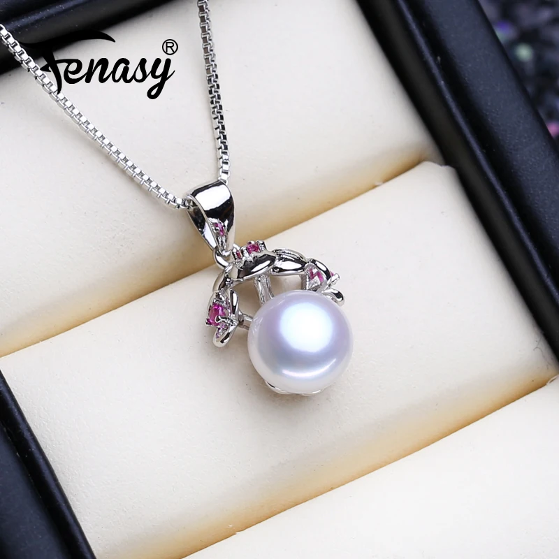 FENASY Natural Freshwater Pearl Necklaces For Women Bohemian 925 Sterling Silver Flower Pendant Chain Choker Necklace Idea Gift