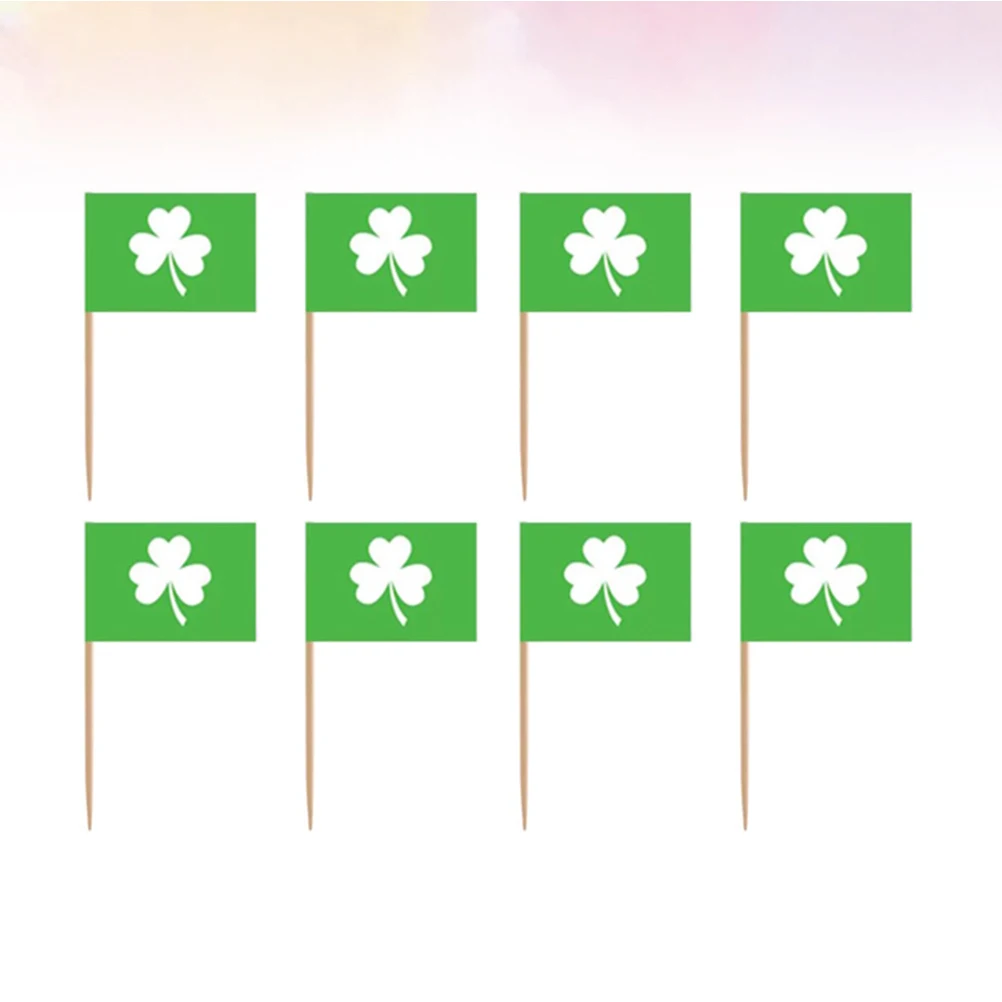 

200 Pcs Cupcakes Three-leaf Clover Toothpick Flag Toothpicks for Paper Party Food