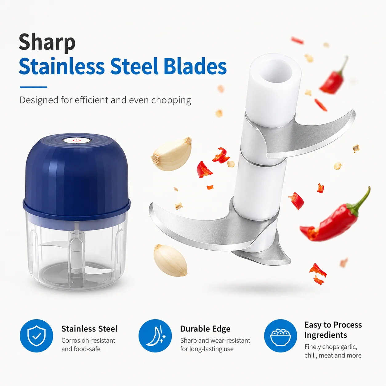 1PC Electric Garlic Chopper Rechargeable Mini Food Processor Portable Vegetable Cutter For Onion Chili Ginger Kitchen Cooking view 4