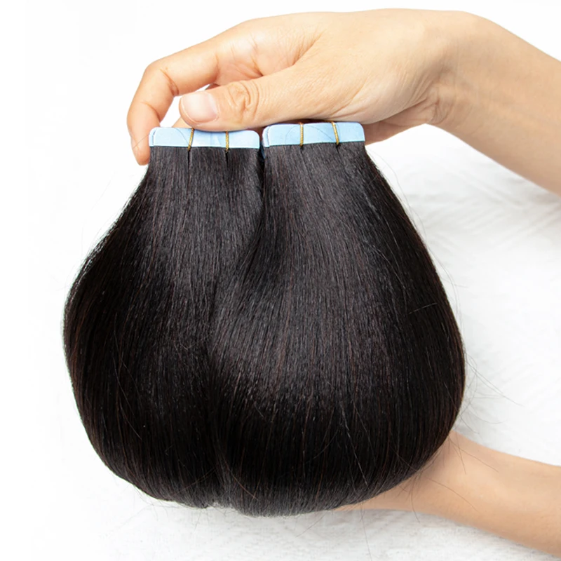 

Накладные прямые волосы Light Yaki на лентах, натуральные человеческие волосы Реми, 12-24 дюйма, 20 шт./упаковка, пучки волос Yaki натурального черного цвета