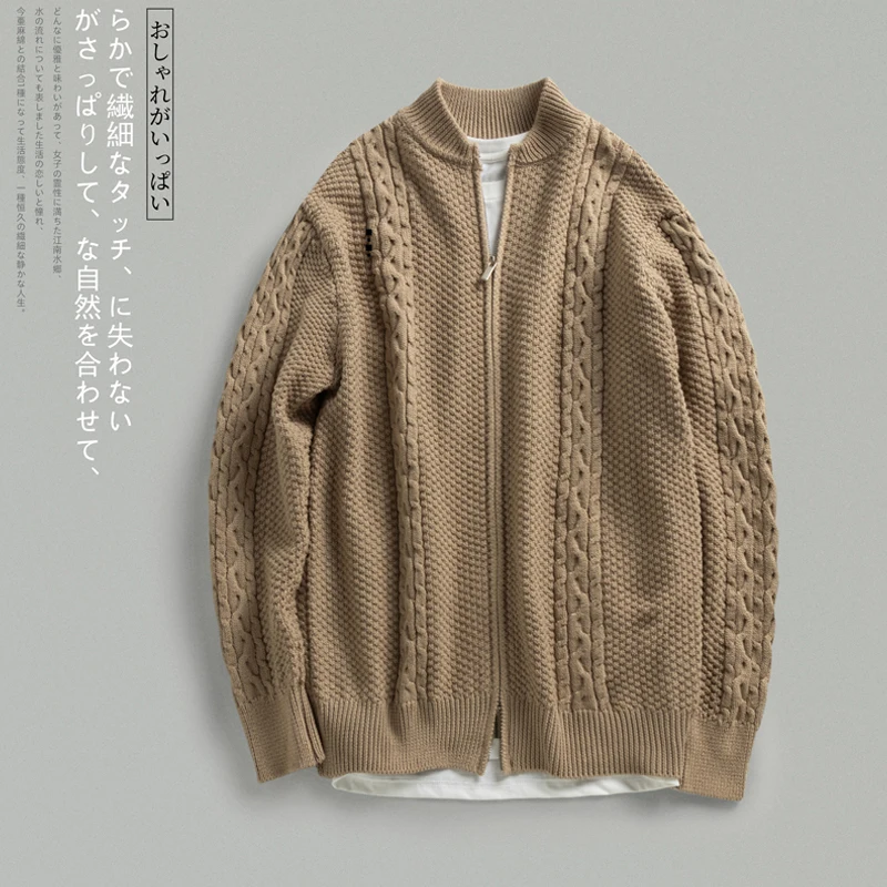 Autumn Winter Vintage Thicken Warm Solid Color Knitted Cardigan Men Loose Harajuku Mens Retro Knitting Sweaters Clothing Luxury