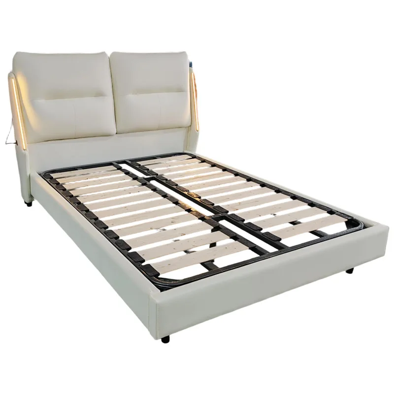 

Master bedroom leather soft bed, storage leather art bed, light luxury style, soft bag