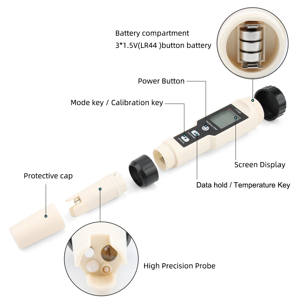 A66K-4 في 1 YY-400 PH/ORP/H2 & TEM متر اختبار تركيز الهيدروجين الرقمي لحوض السمك وحمام السباحة