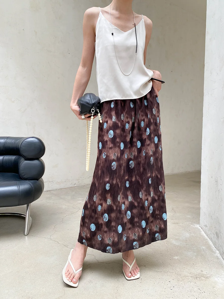 Sommerlicher Damenrock mit elastischem Bund, plissierter Textur, Retro-Print und geradem Schnitt – Detail 20