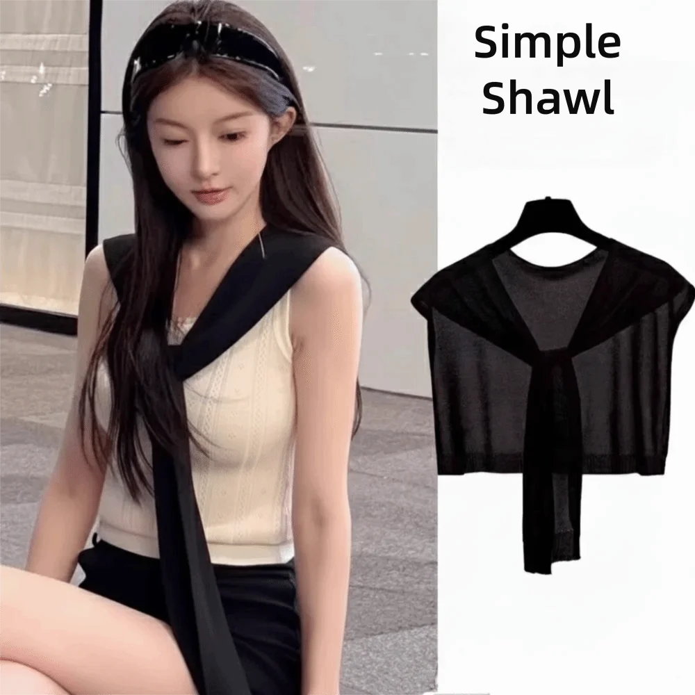 Fashion Thin Knitted Shawl Knot Design Lightweight Air Conditioning Scarf Knit Cape Women Girls