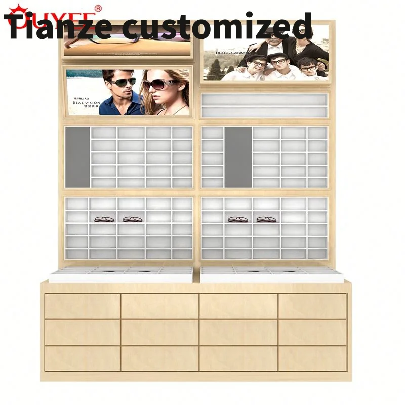 

Customized-Wooden sunglasses shop display cabinet optical frame kiosk accessory glass shelf design showcase furniture stand