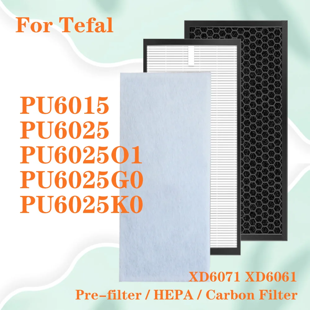 For Tefal PU6015 PU6025 PU6025O1 PU6025G0 PU6025K0 Air Purifier Filter XD6071 & XD6061 Replacement HEPA Filter and Carbon Filter