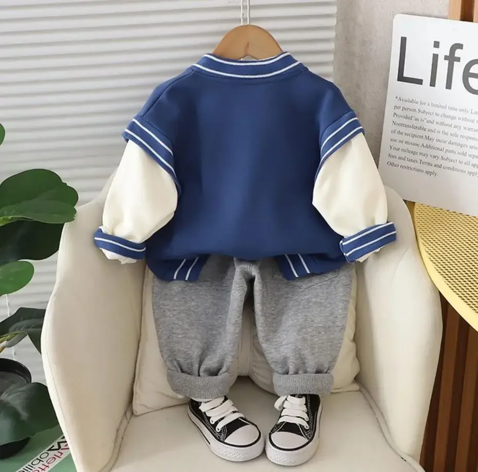 Kids Tracksuits Spring Autumn Clothes for Children Baby Cartoon Print Zipper Baseball Jacket+T-shirt+Pants Boys Toddler Sets