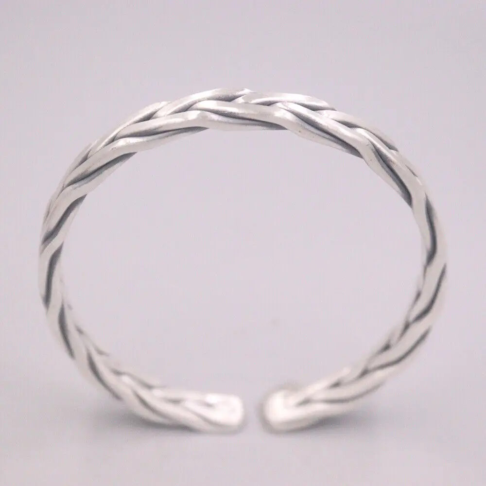 Real 999 Fine Silver 7mm Flat Wheat Shape Cuff Bangle 2.40