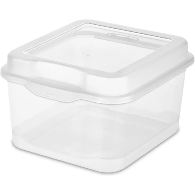 

FlipTop, Stackable Small Storage Bin with Hinging Lid, Plastic Container to Organize Desk at Home or Office, Clear, 36-Pack