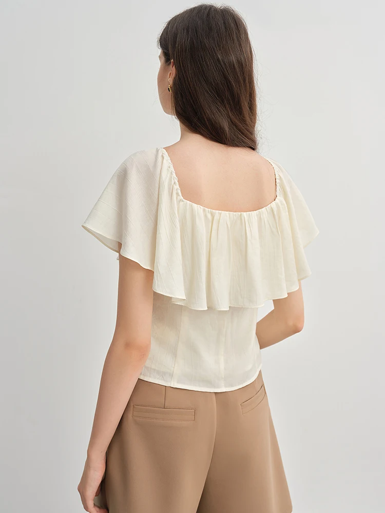 Blusa Feminina Tamanho Grande Lazy Sle com Gola de Renda de Um Ombro Só, Top Primavera Verão para Mulheres Plus Size, Coleção Bouquet